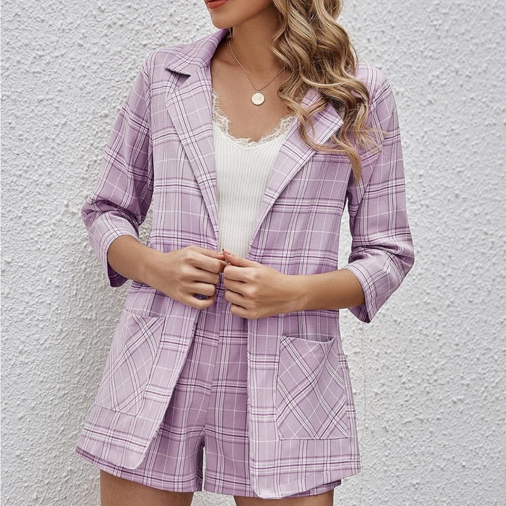 Purple Plaid Shorts Set